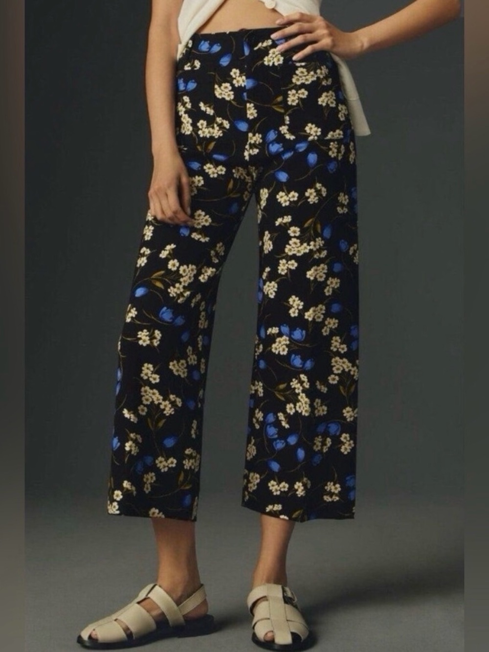 Anthropology Maeve, the Colette wide leg floral crop ponte pants